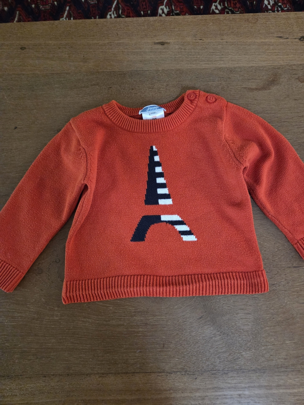Jacadi Orange Knit Sweater with Black & White Eiffel Motif